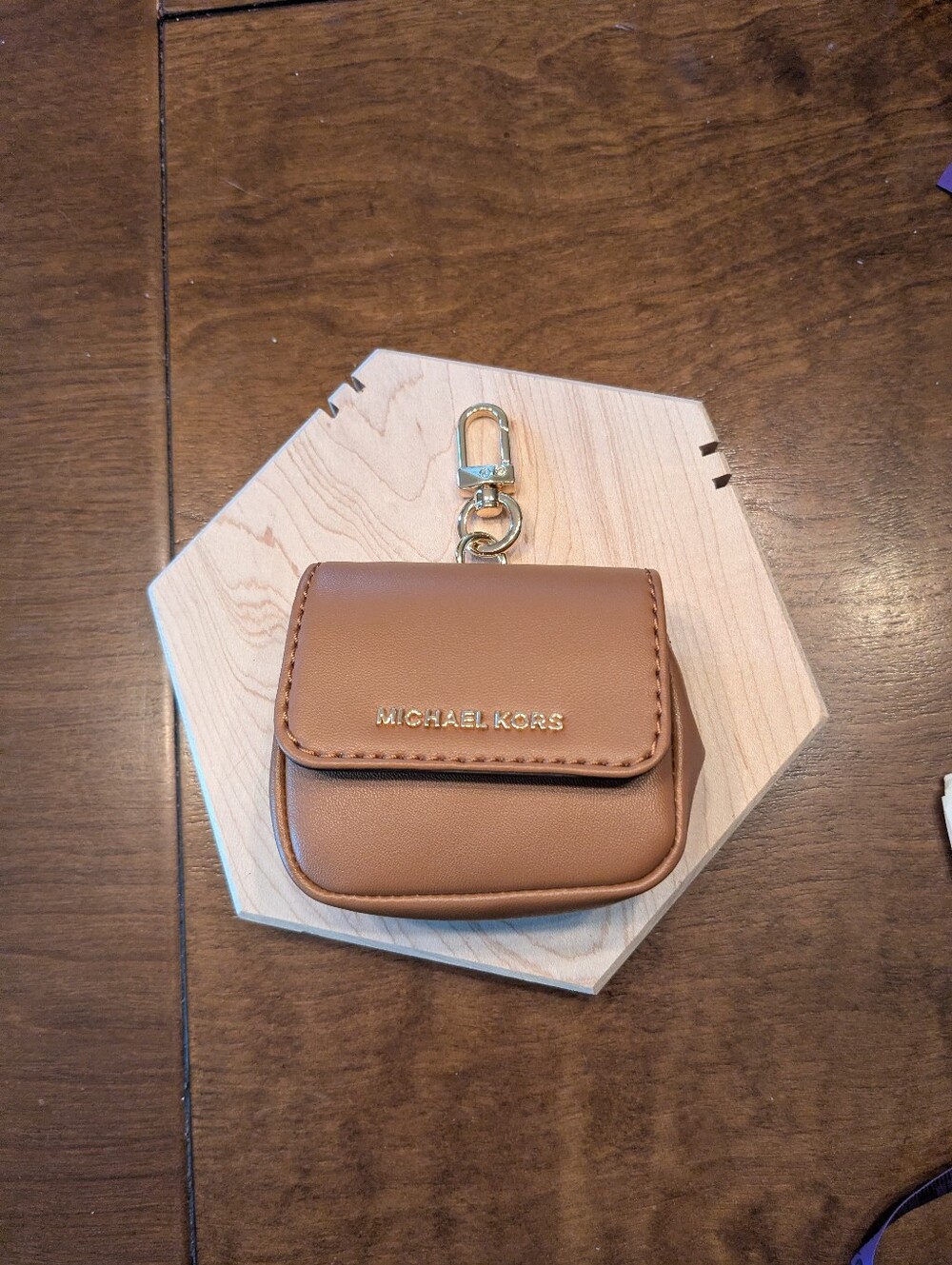 Michael Kors Tan Leather Keychain Pouch with Gold Hardware